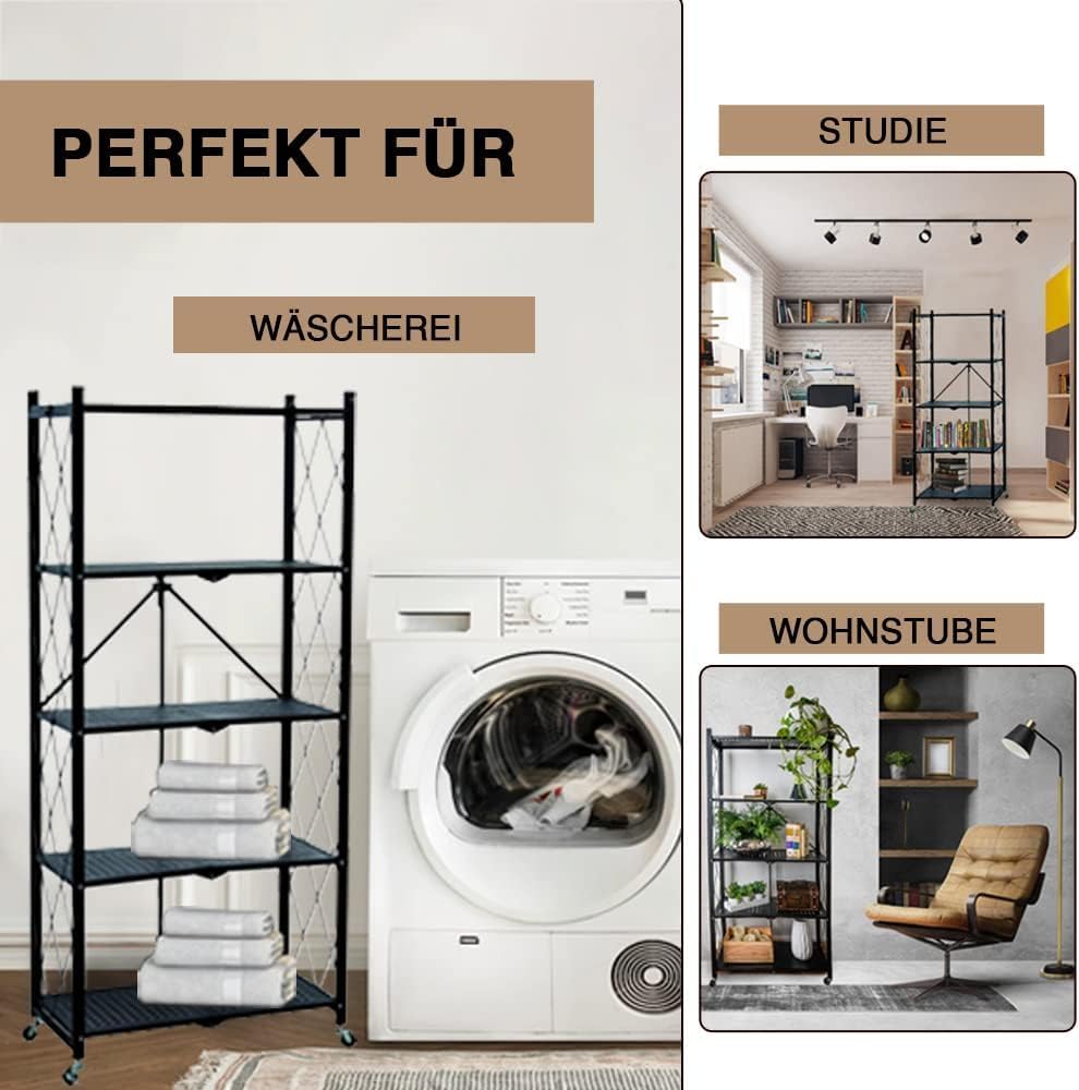 Étagère Métallique Pliable 5 Niveaux avec Roulettes 🛠️📦 – Solide, Mobile & Sans Installation