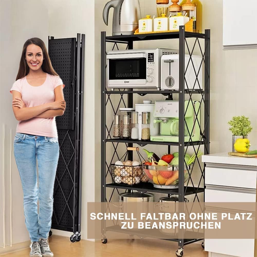 Étagère Métallique Pliable 5 Niveaux avec Roulettes 🛠️📦 – Solide, Mobile & Sans Installation