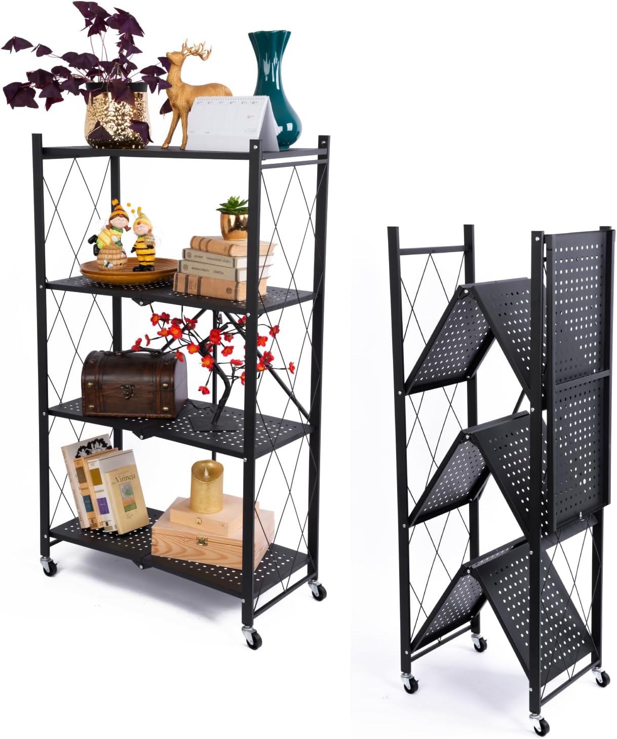 Étagère Métallique Pliable 5 Niveaux avec Roulettes 🛠️📦 – Solide, Mobile & Sans Installation