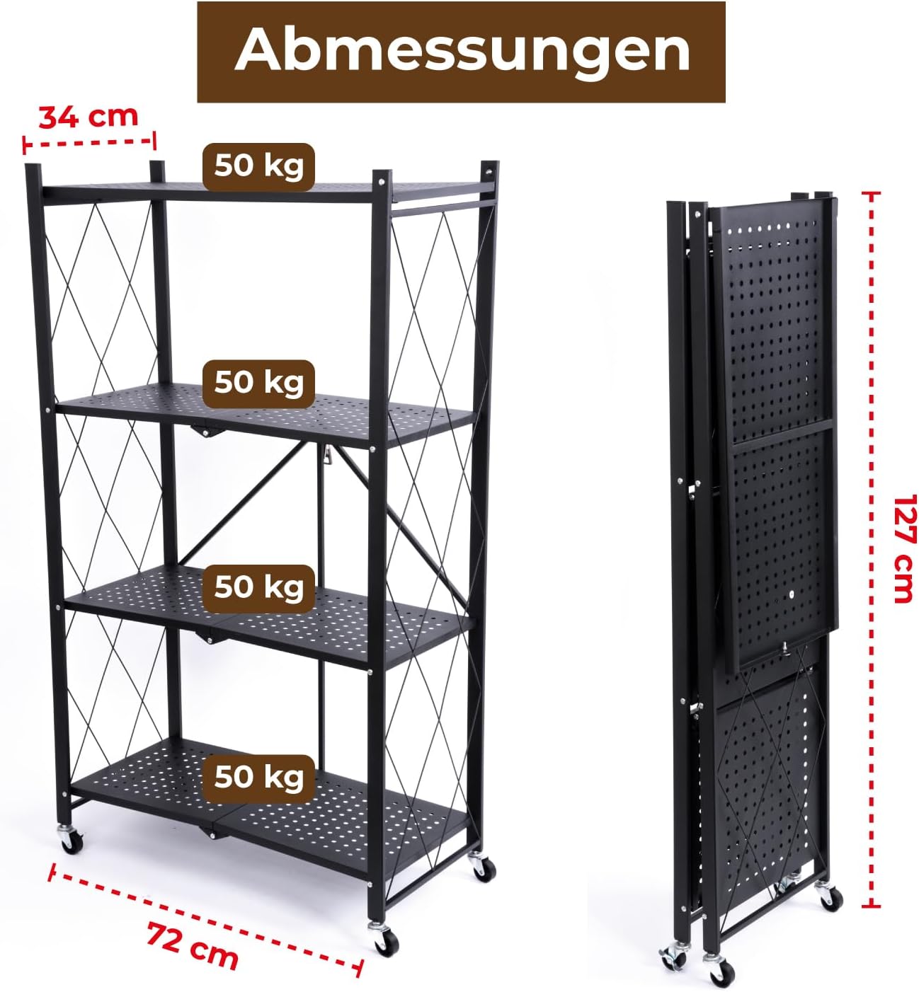 Étagère Métallique Pliable 5 Niveaux avec Roulettes 🛠️📦 – Solide, Mobile & Sans Installation