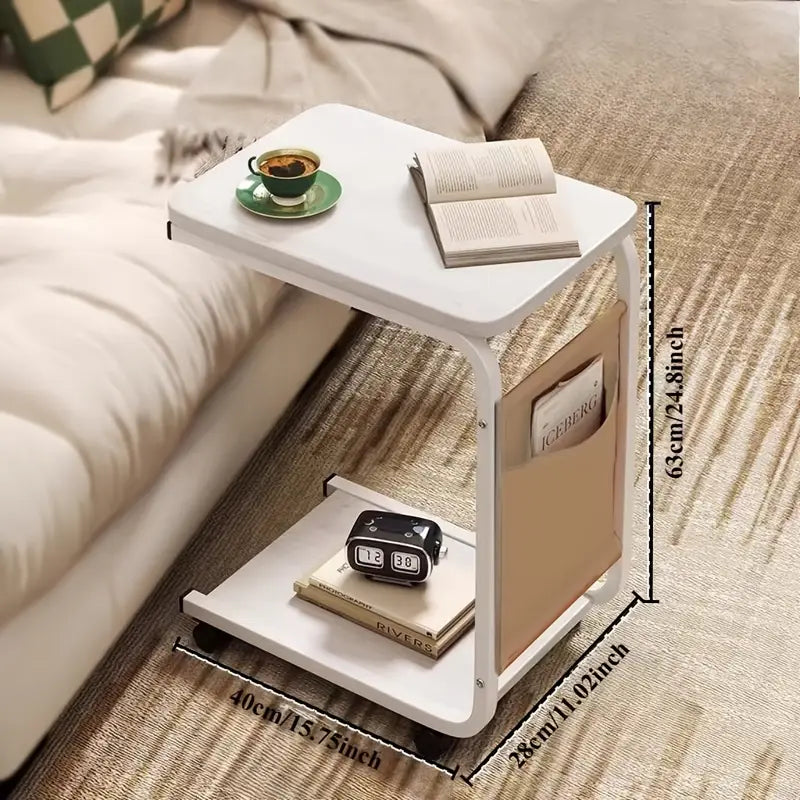 Table de Chevet Mobile Multifonction avec Roulettes – Bois & Métal