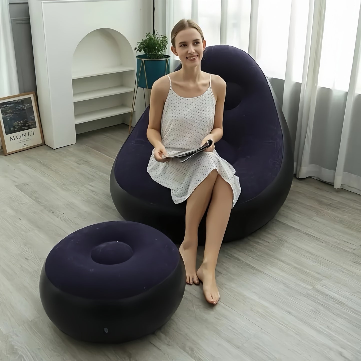 Chaise de détente gonflable avec repose-pieds – Design moderne et pliable كرسي استرخاء قابل للنفخ مع مسند للقدم – تصميم عصري وقابل للطي