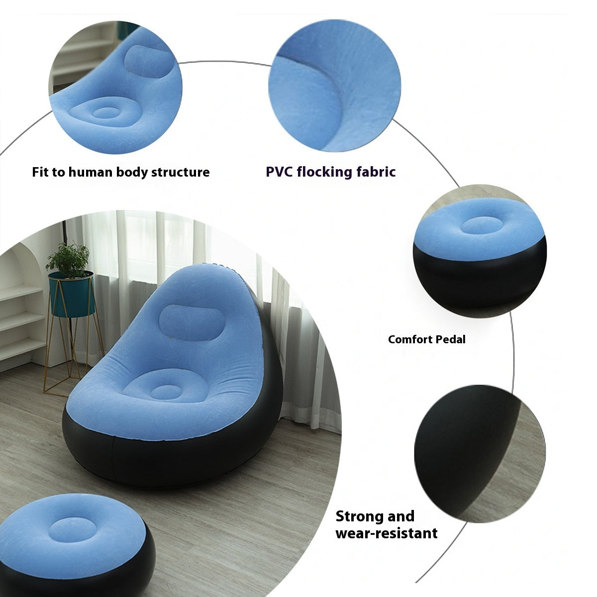 Chaise de détente gonflable avec repose-pieds – Design moderne et pliable كرسي استرخاء قابل للنفخ مع مسند للقدم – تصميم عصري وقابل للطي