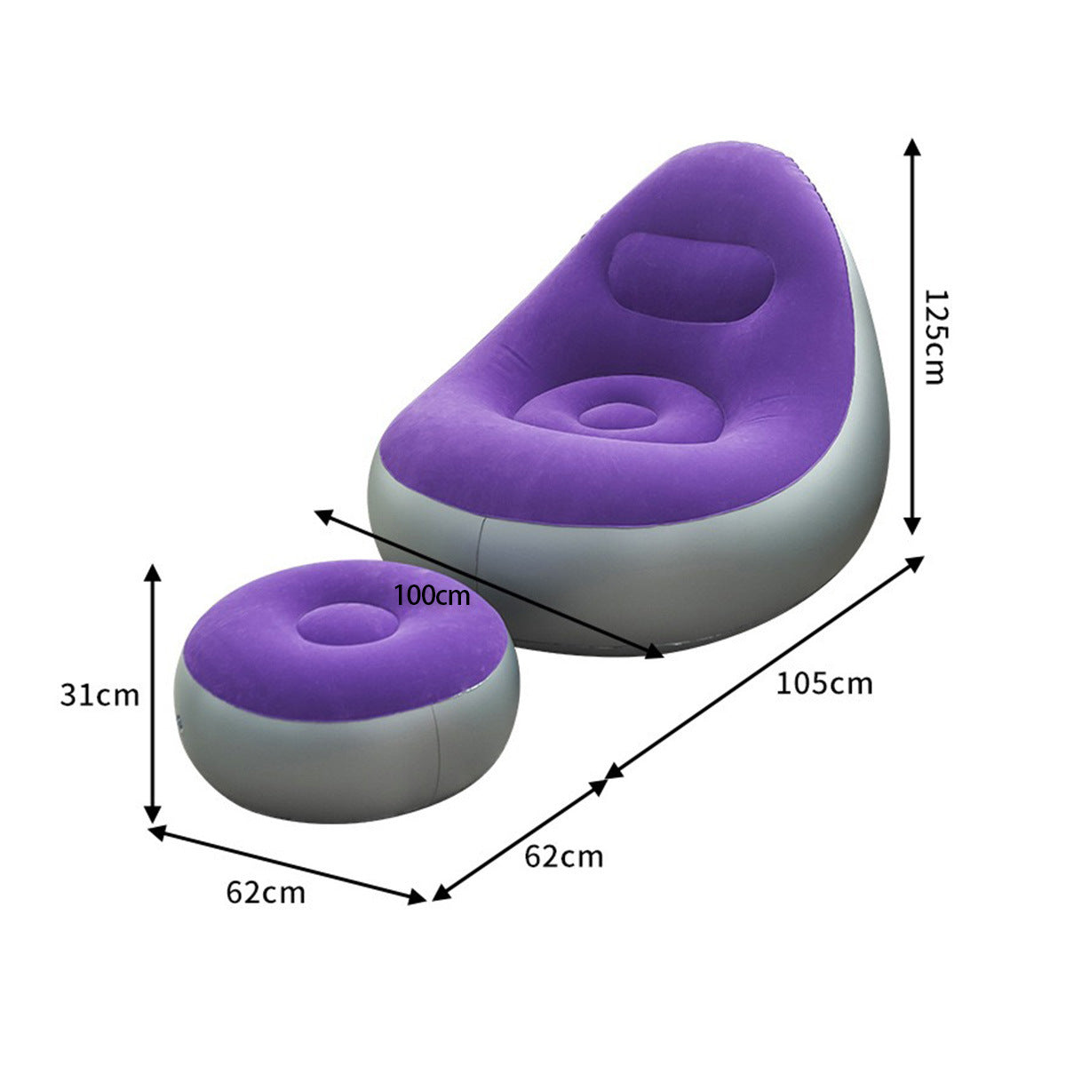 Chaise de détente gonflable avec repose-pieds – Design moderne et pliable كرسي استرخاء قابل للنفخ مع مسند للقدم – تصميم عصري وقابل للطي