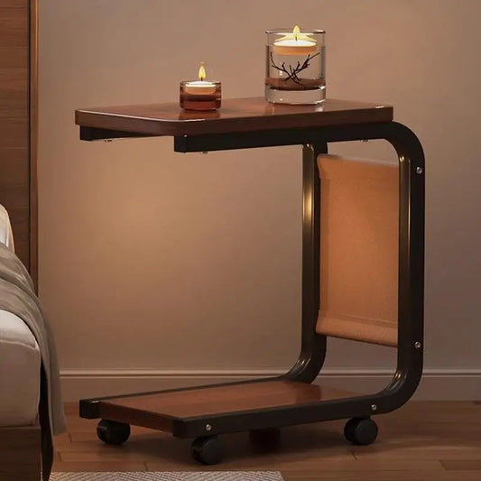 Table de Chevet Mobile Multifonction avec Roulettes – Bois & Métal