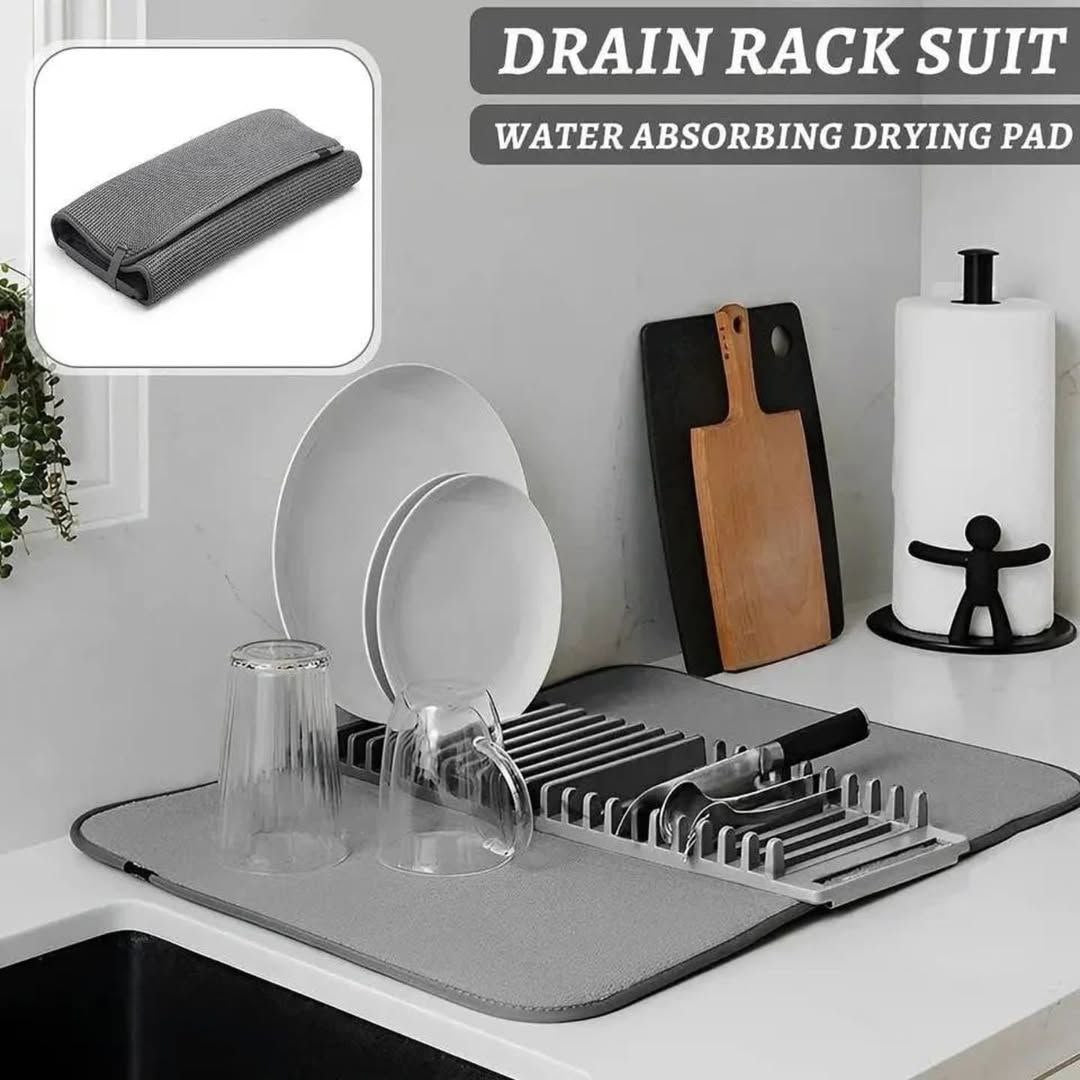 Tapis Égouttoir de Cuisine avec Plateau Organisateur 🧽🍽️ – Absorbant, Pliable & Polyvalent
