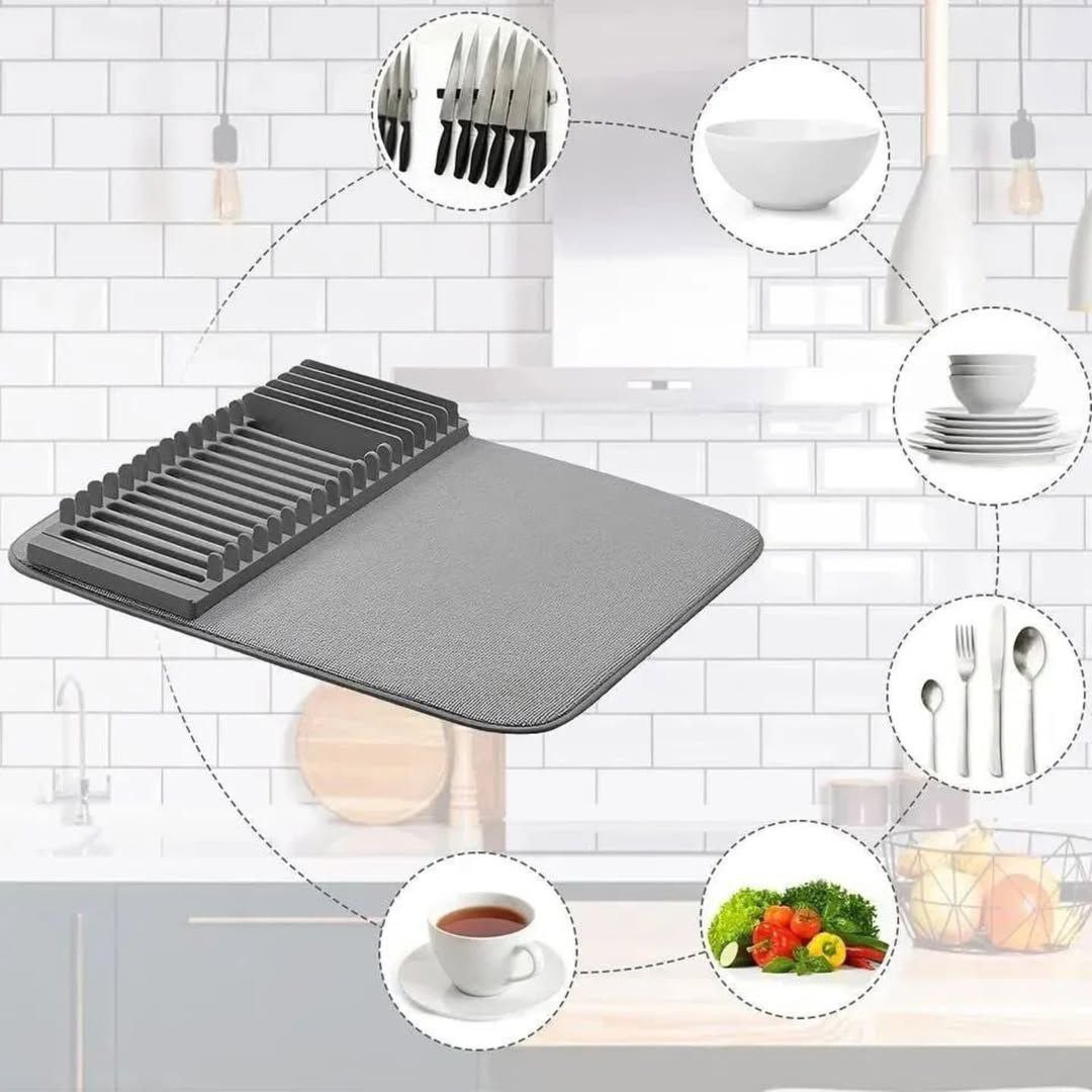 Tapis Égouttoir de Cuisine avec Plateau Organisateur 🧽🍽️ – Absorbant, Pliable & Polyvalent