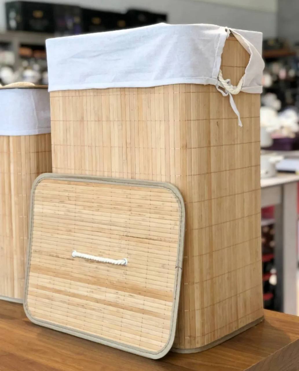 Panier à linge en bambou naturel 🧺🌿 | Plusieurs formes سلة غسيل بامبو طبيعية متعددة الأشكال 🧺🌿