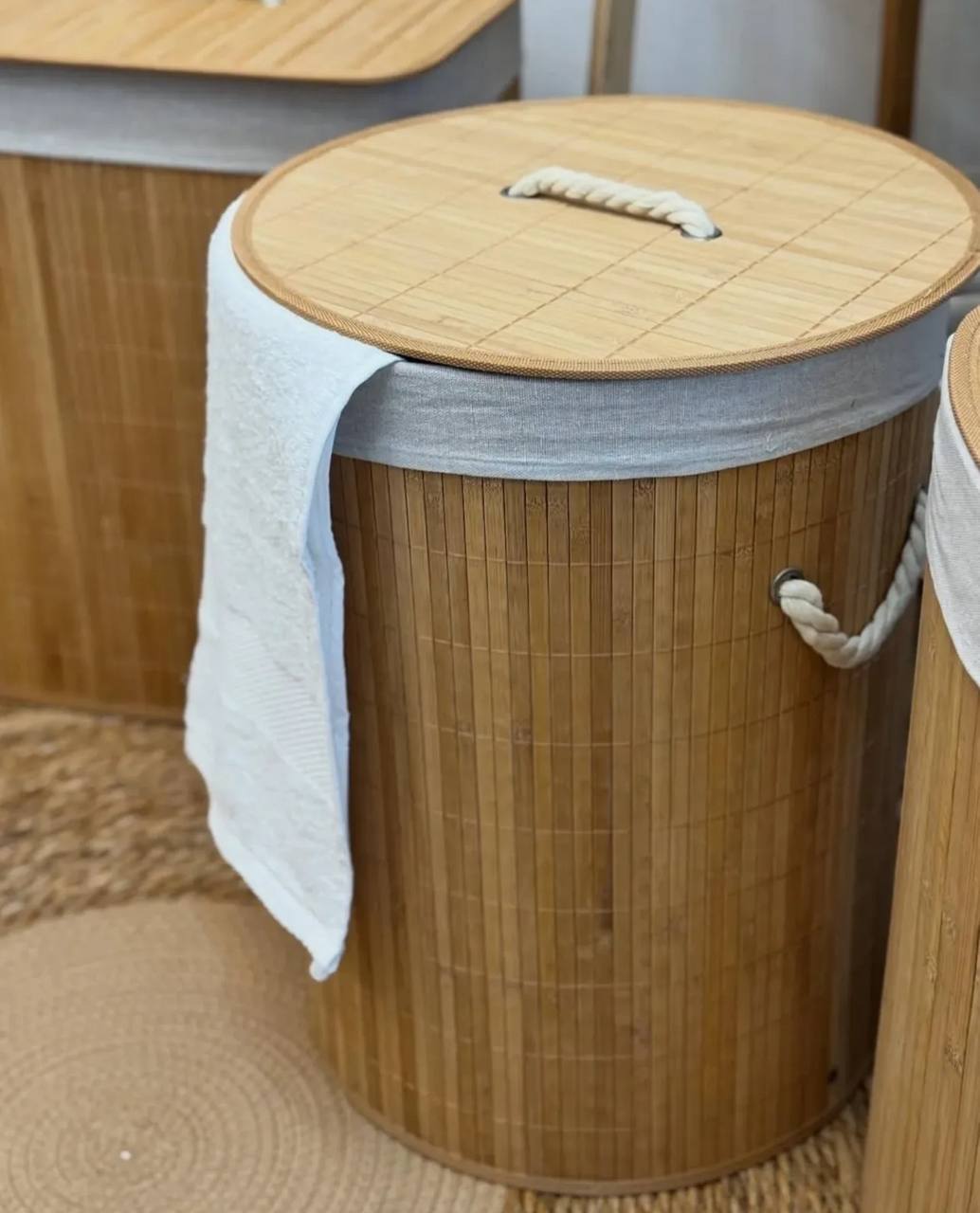 Panier à linge en bambou naturel 🧺🌿 | Plusieurs formes سلة غسيل بامبو طبيعية متعددة الأشكال 🧺🌿