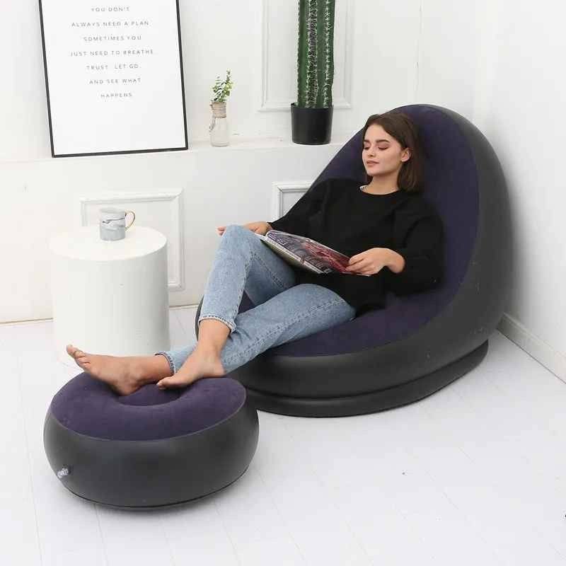 Chaise de détente gonflable avec repose-pieds – Design moderne et pliable كرسي استرخاء قابل للنفخ مع مسند للقدم – تصميم عصري وقابل للطي