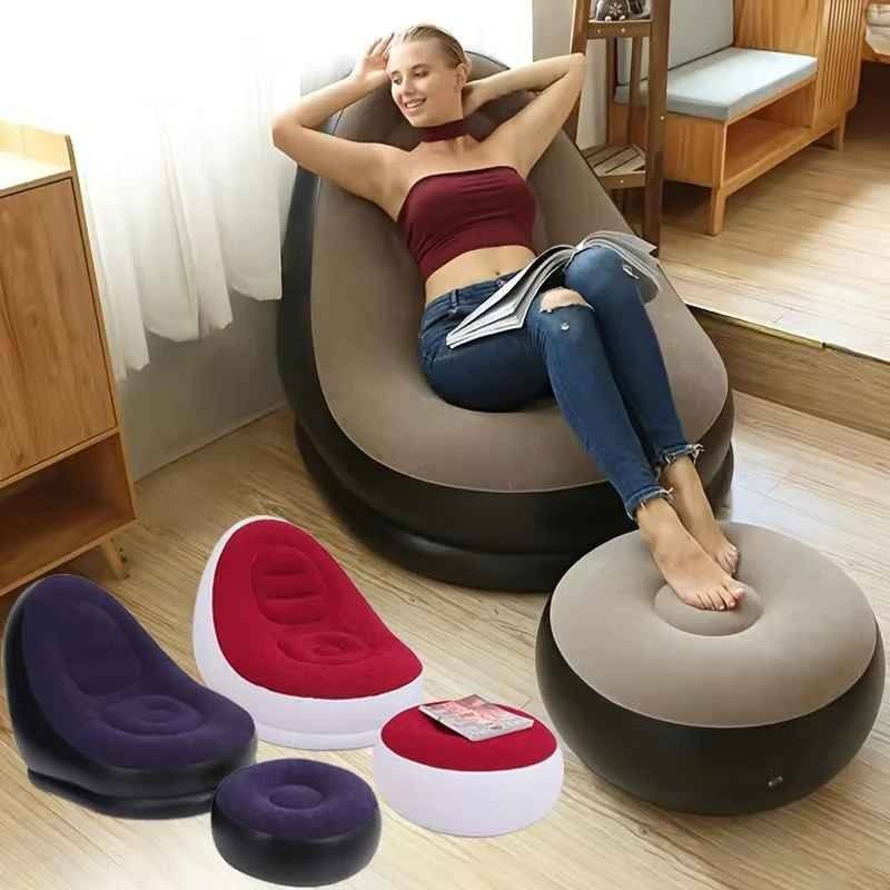 Chaise de détente gonflable avec repose-pieds – Design moderne et pliable كرسي استرخاء قابل للنفخ مع مسند للقدم – تصميم عصري وقابل للطي