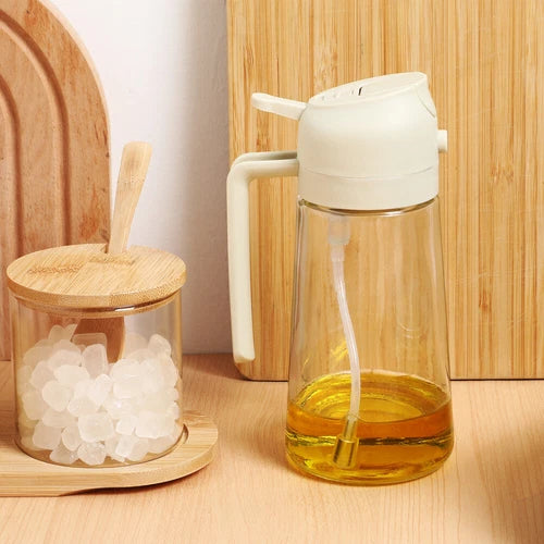 Bouteille Verseuse d’Huile en Verre 470ml – Distributeur Anti-Goutte avec Poignée Ergonomique