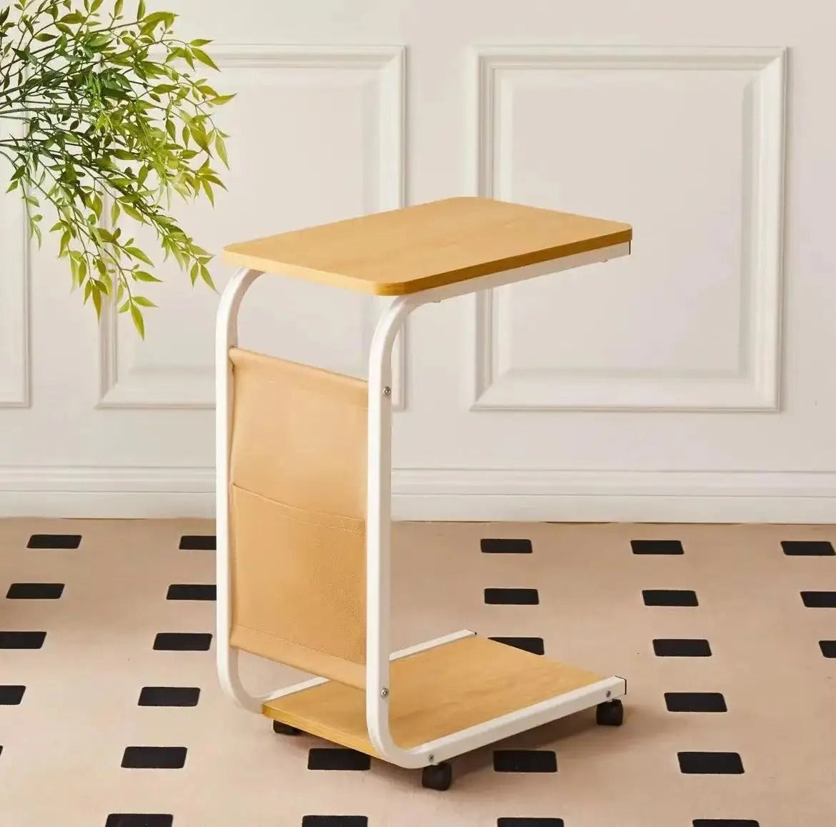 Table de Chevet Mobile Multifonction avec Roulettes – Bois & Métal