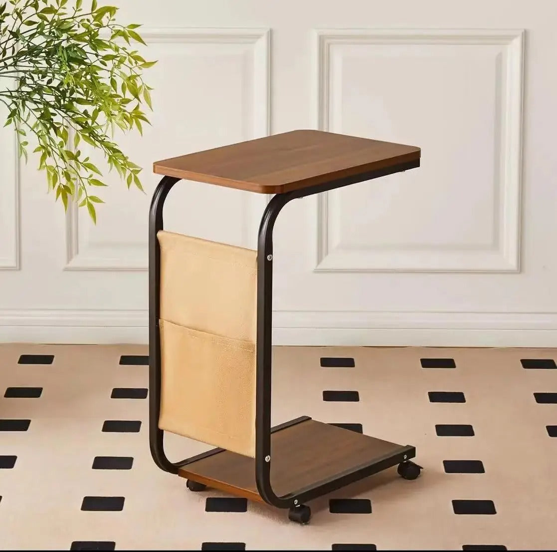 Table de Chevet Mobile Multifonction avec Roulettes – Bois & Métal